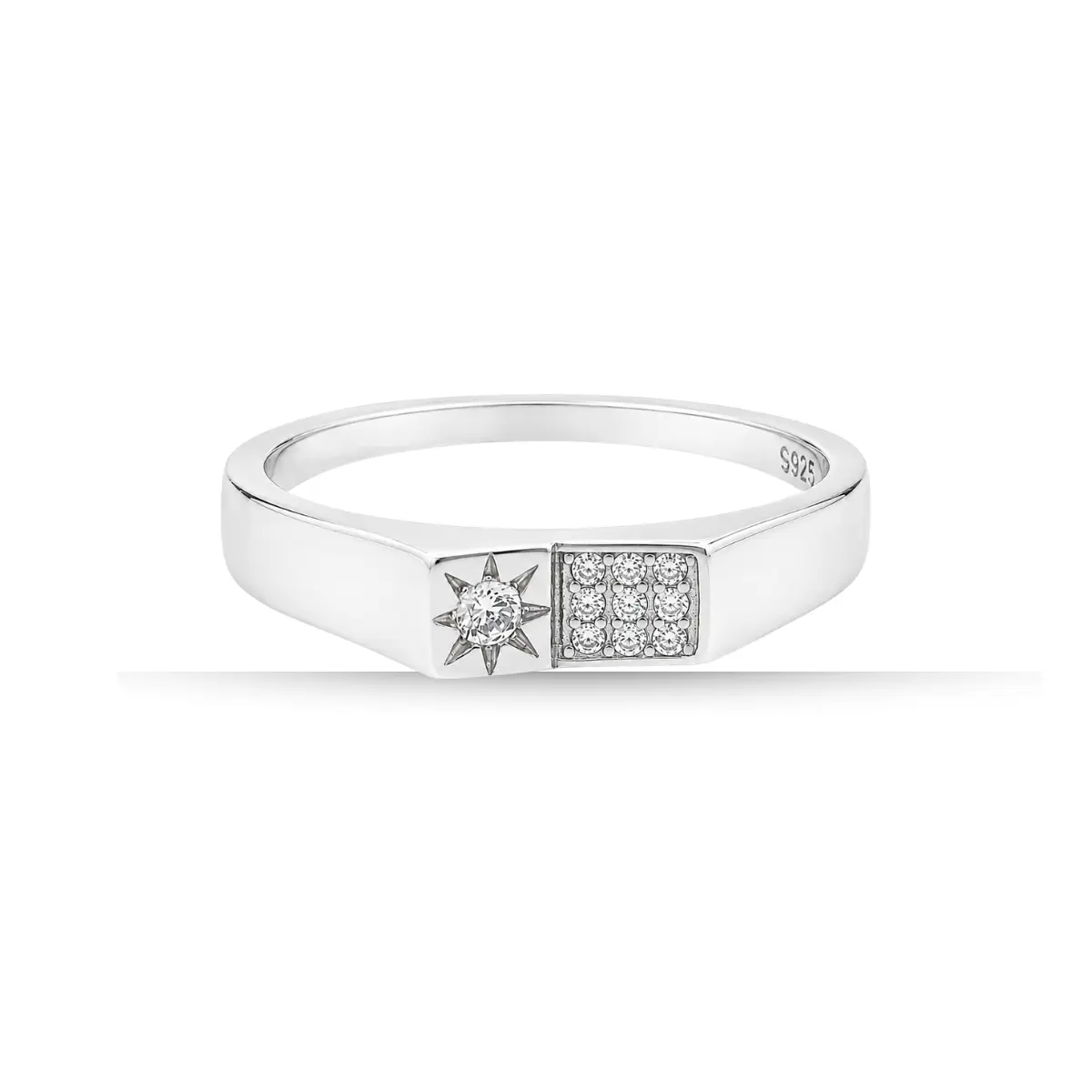 925 Sterling Silver Ring Star Cut Stone And Sparkling Accents For Men